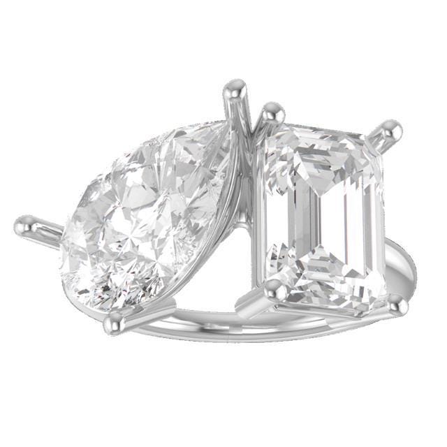 14K Gold Toi Et Moi Ring: Emerald & Pear Lab Grown Diamonds