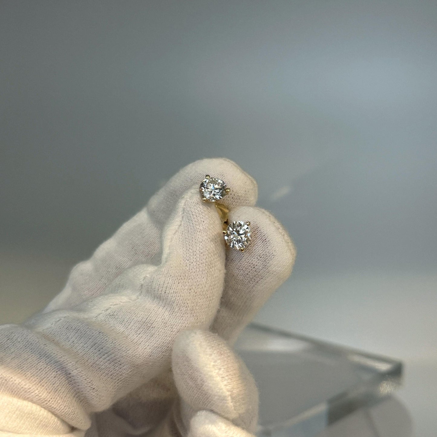 Lab Grown Diamond Earrings | 2 CTW Round Certified | 1 Carat Each Stud | 14K Gold Earring Studs | Gift for Her Wedding/Birthday/Anniversary