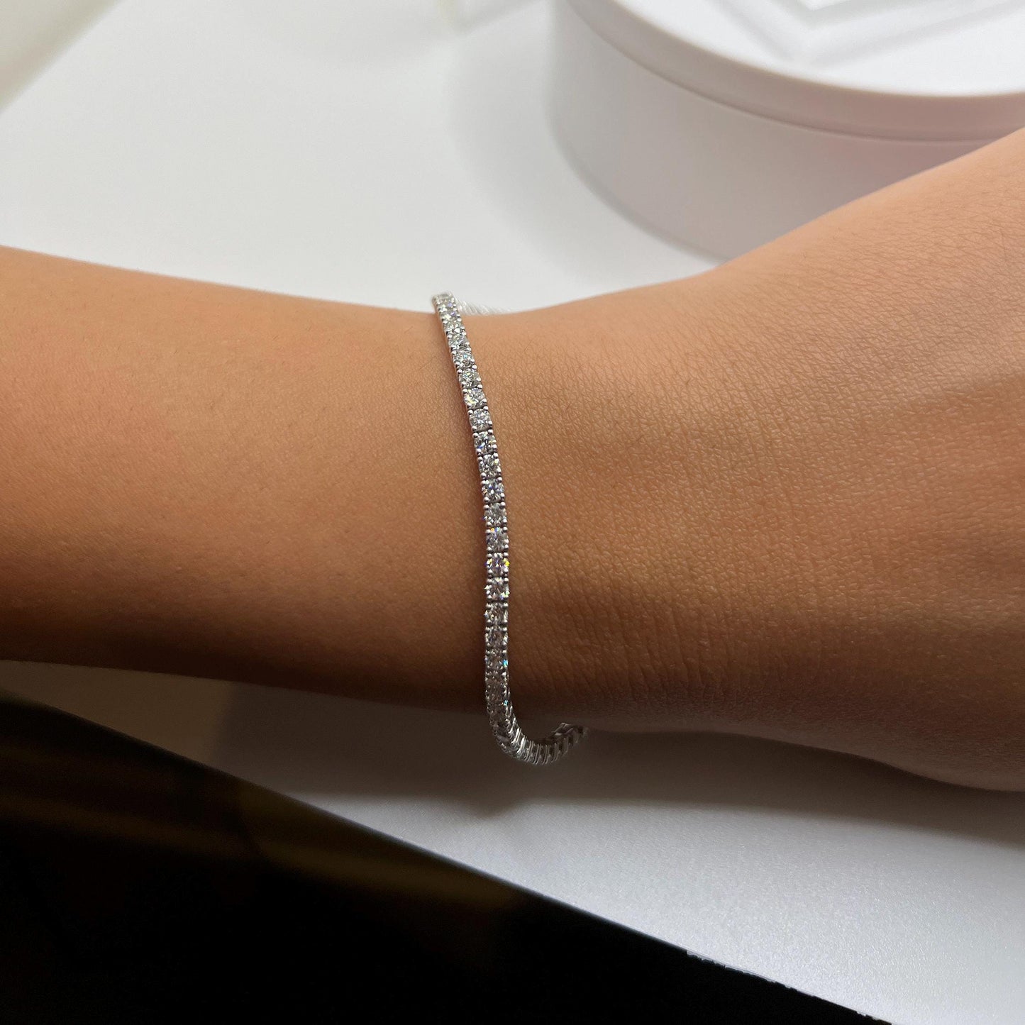 4 Ct Lab Grown Diamond Tennis Bracelet: 14K White Gold Eternity Bracelet - 8"