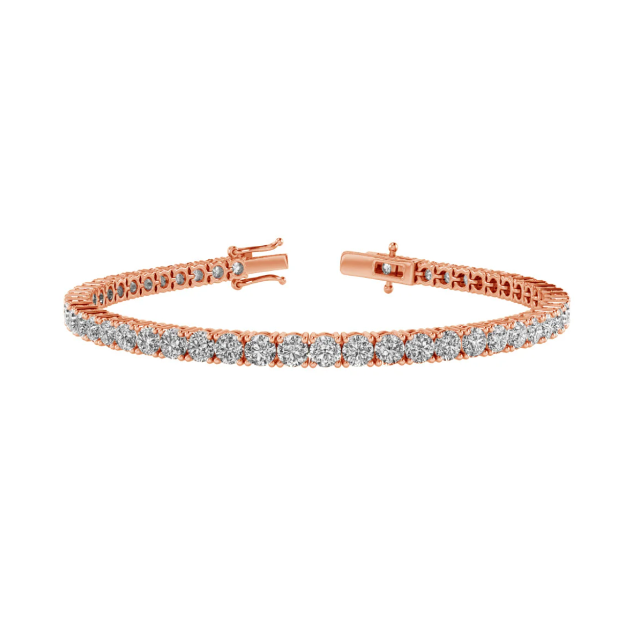 A delicate gold bracelet adorned with a row of small, round diamonds.
