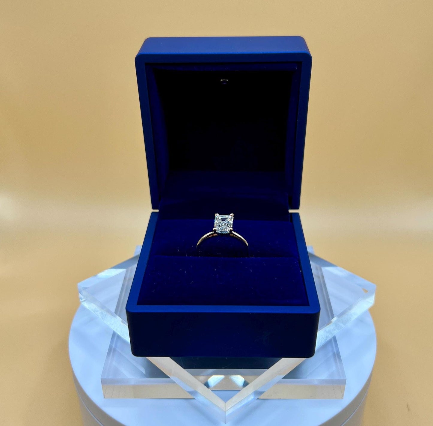 Engagement Ring, 4 CT Emerald Lab Grown Diamond Ring, 14K Gold Emerald Cut Solitaire Ring, Certified Real Lab Created