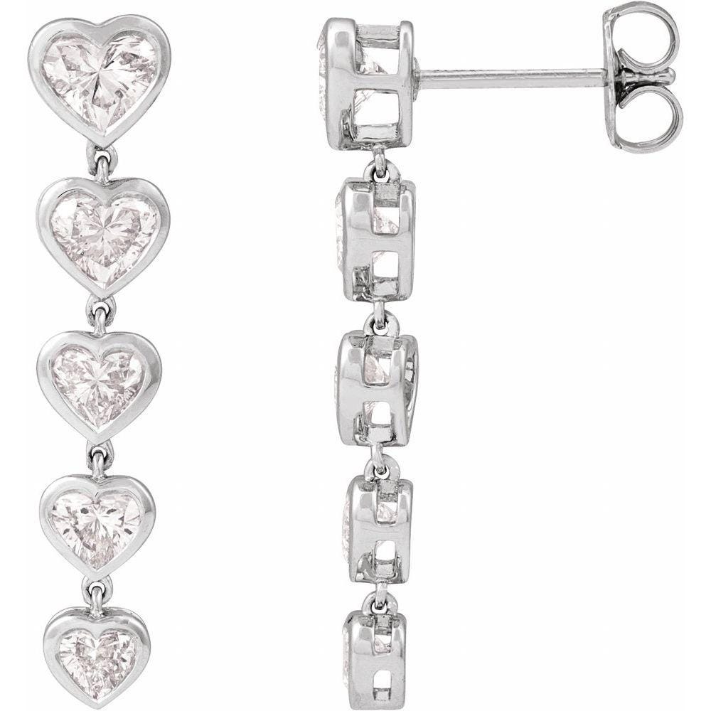 14K Solid Gold Dangling Lab Grown Heart Diamond Earrings