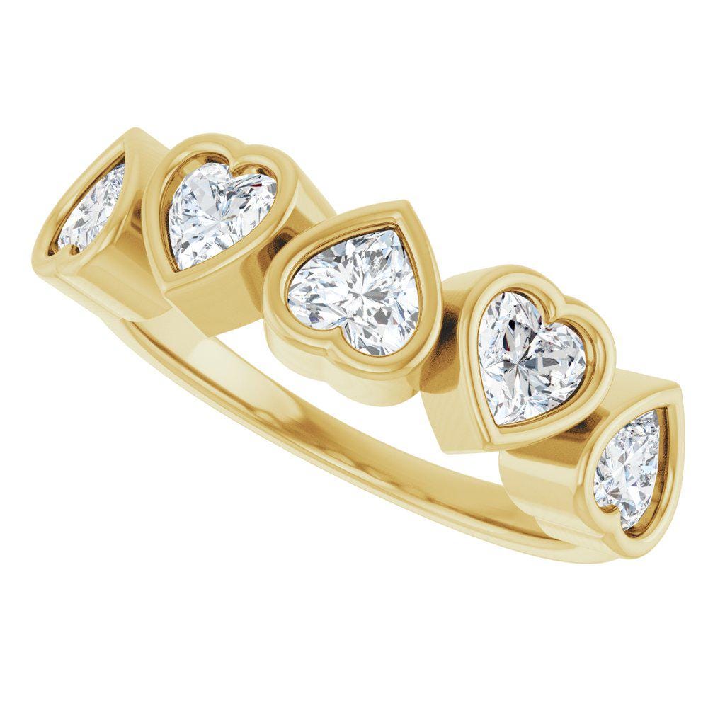 14K Gold Five Heart Lab Grown Diamond Ring - 1 CT