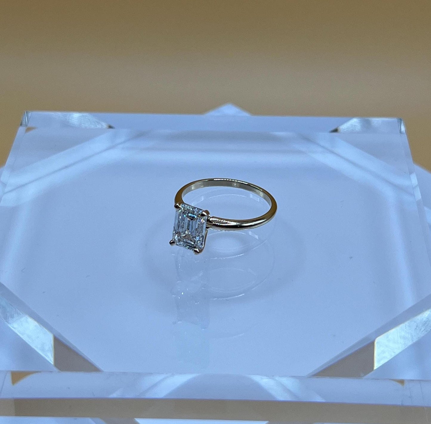 Engagement Ring, 4 CT Emerald Lab Grown Diamond Ring, 14K Gold Emerald Cut Solitaire Ring, Certified Real Lab Created