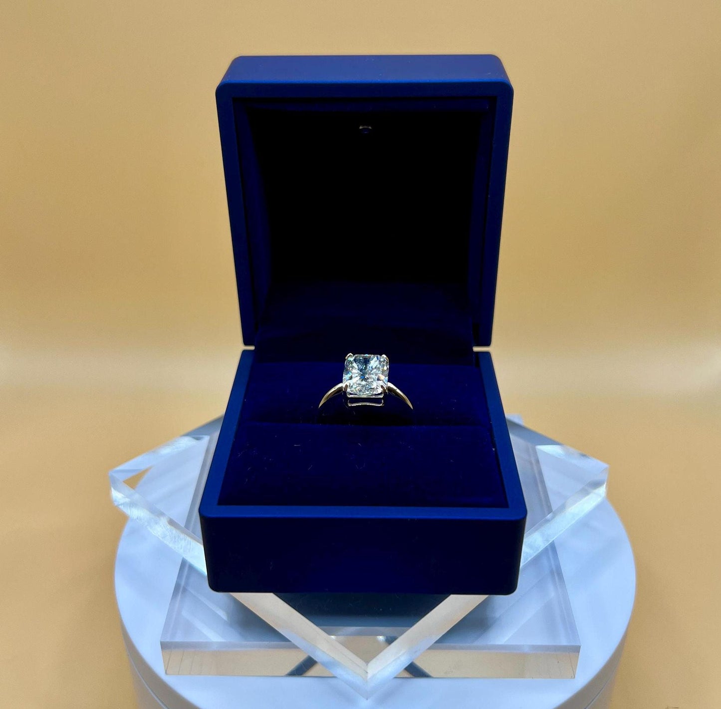 Engagement Ring, 6 CT Cushion Lab Grown Diamond Ring, 14K Gold Elongated Cushion Solitaire Ring, Certified Real Lab Created