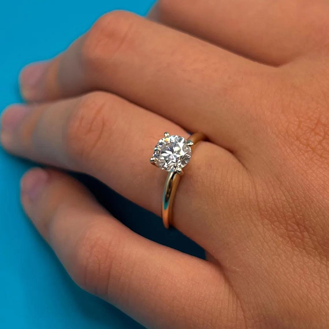 Lab Grown Diamond Engagement Ring | 1 CT Round Certified | 14K Gold Solitaire | Gift for Her Proposal/Wedding/Birthday/Anniversary