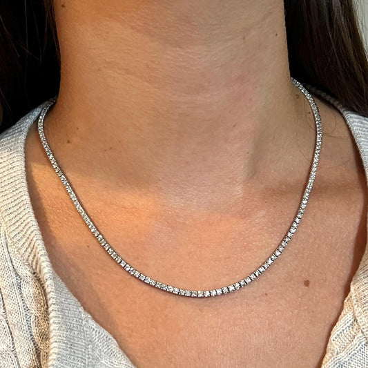 7 Ct Lab Grown Diamond Tennis Necklace: 14K White Gold Eternity Necklace