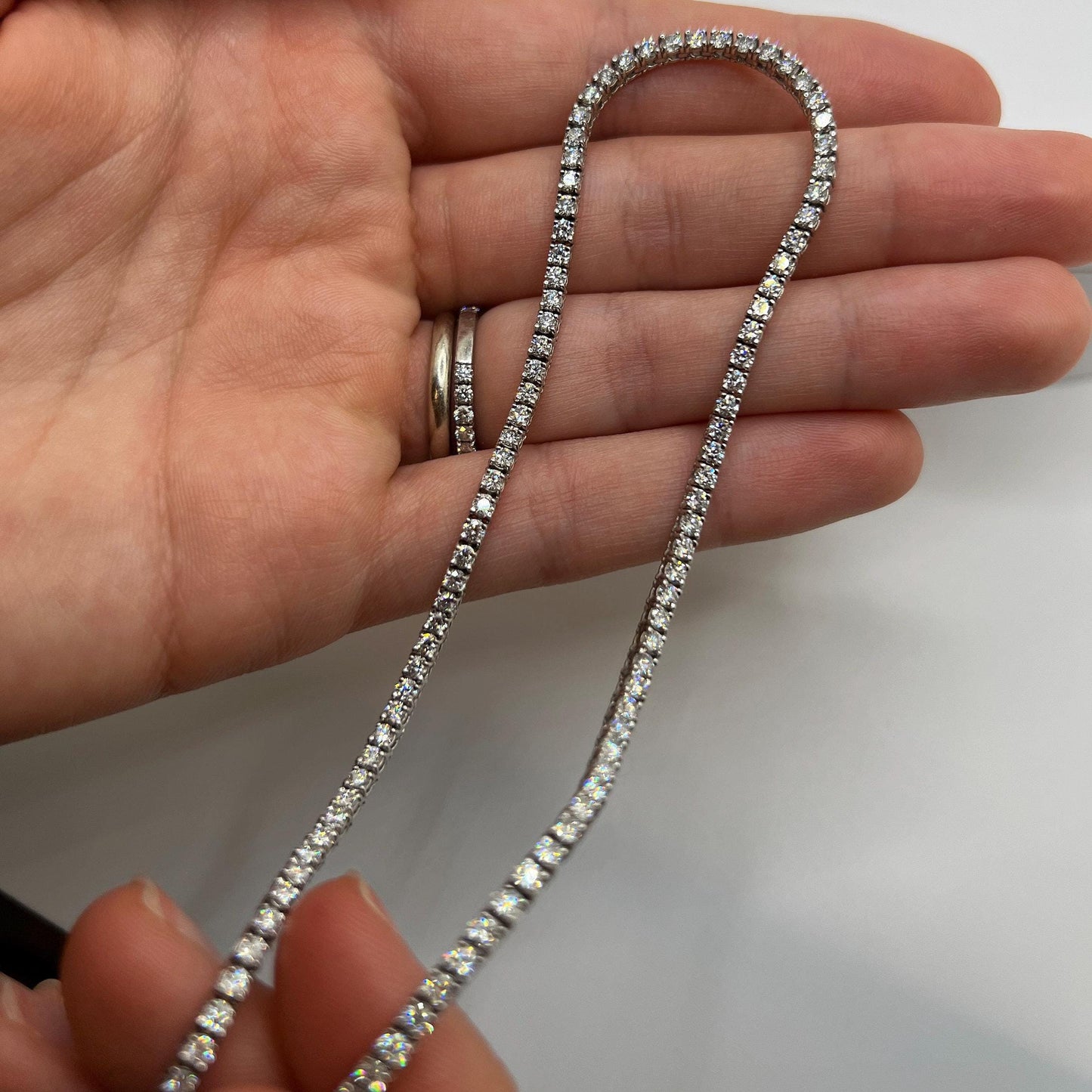 7 Ct Lab Grown Diamond Tennis Necklace: 14K White Gold Eternity Necklace