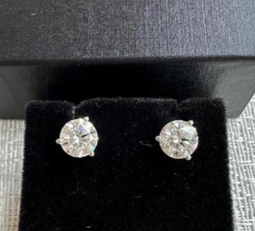 Lab Grown Diamond Earrings | 2 CTW Round Certified | 1 Carat Each Stud | 14K Gold Earring Studs | Gift for Her Wedding/Birthday/Anniversary