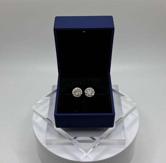 Diamond Halo Earrings, 2 CTW Round Studs, 14K Gold Lab Grown Earring Studs, 14K Solid Gold, Certified Real Lab Created Earrings, 1 CT Each