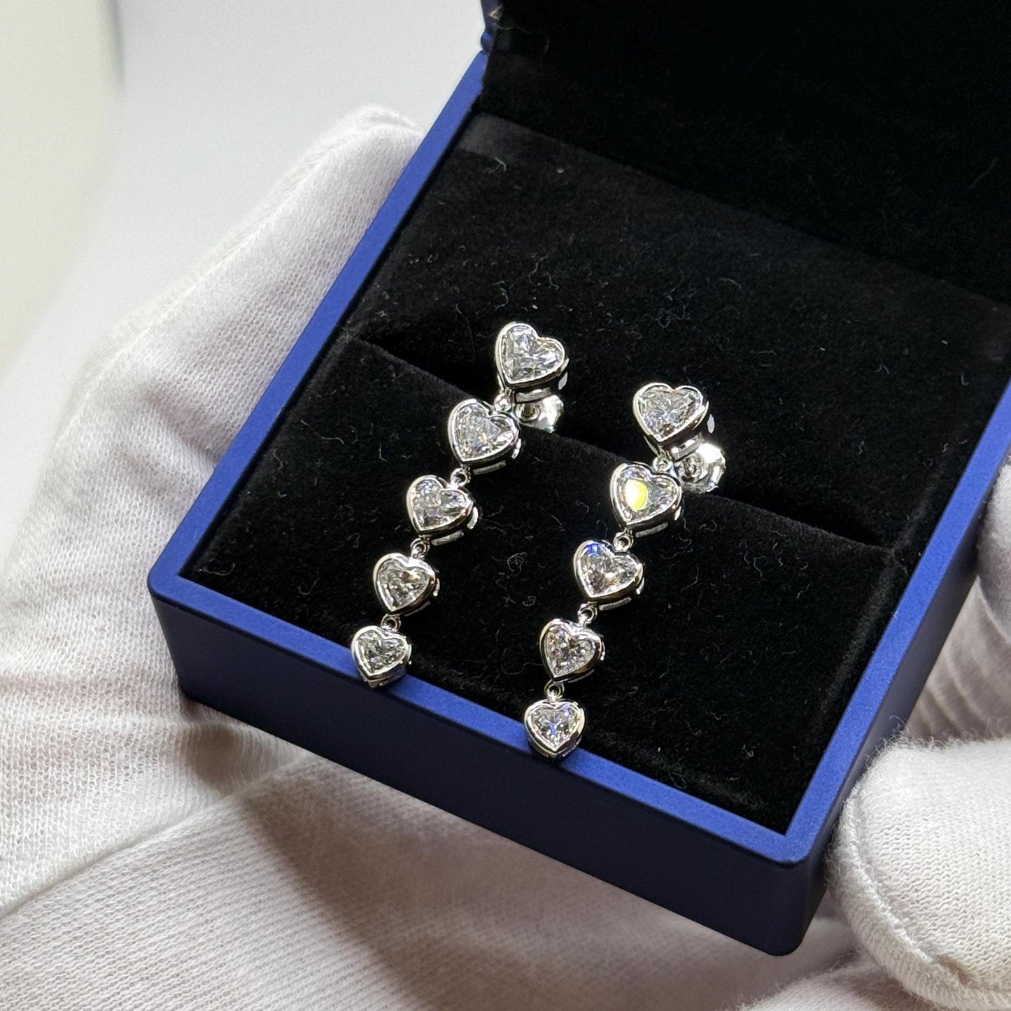 14K Solid Gold Dangling Lab Grown Heart Diamond Earrings