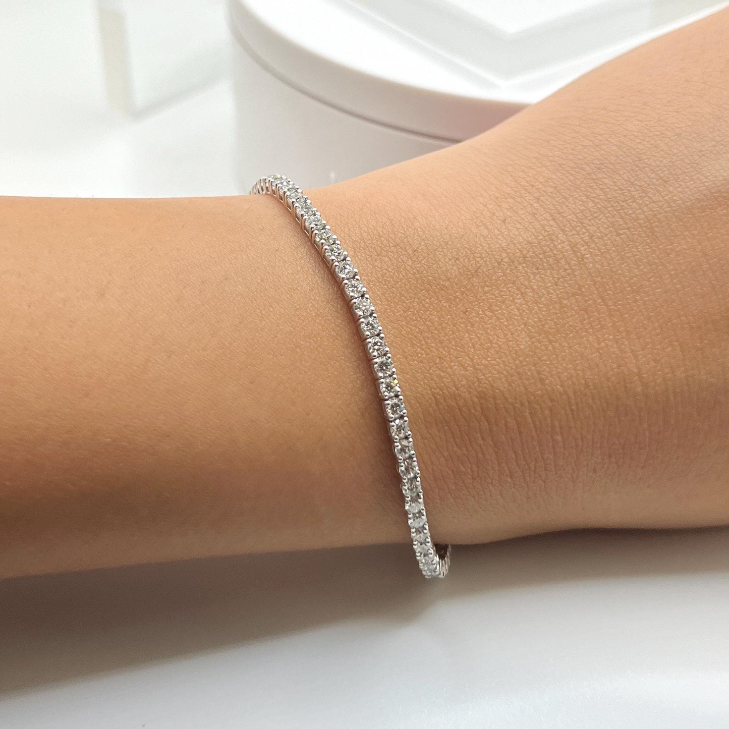 4 Ct Lab Grown Diamond Tennis Bracelet: 14K White Gold Eternity Bracelet - 8"