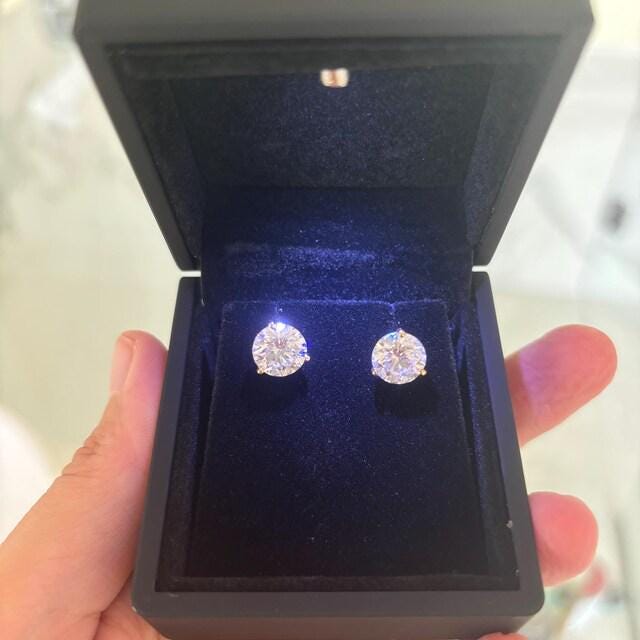 Lab Grown Diamond Earrings | 5 CTW Round Certified | 2.5 CT Each Stud | 14K Gold Earring Studs | Gift for Her Wedding/Birthday/Anniversary