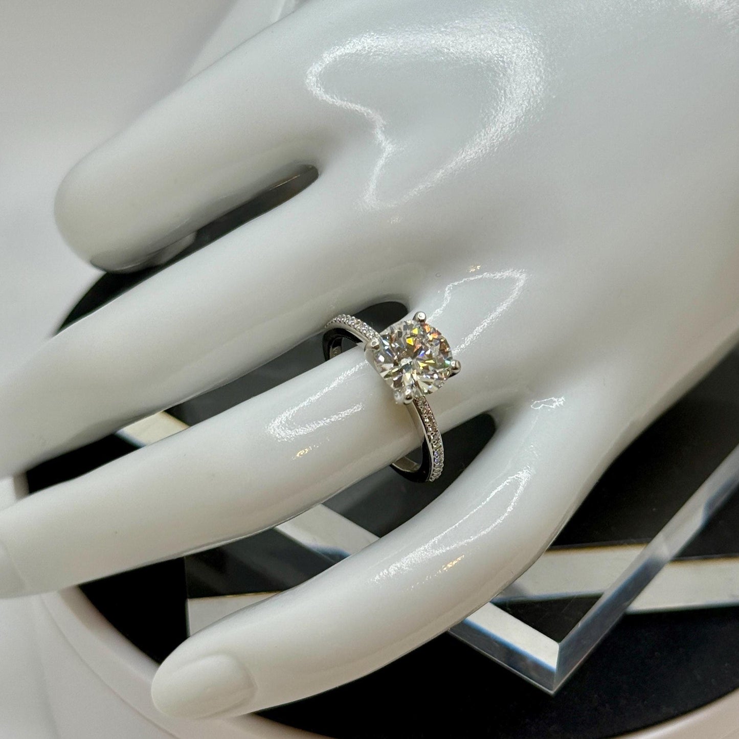 Pavé Engagement Ring 2 CT Round | Certified Lab Grown Diamond | 14K Gold Solitaire | Gift for Her Proposal/Wedding/Birthday/Anniversary