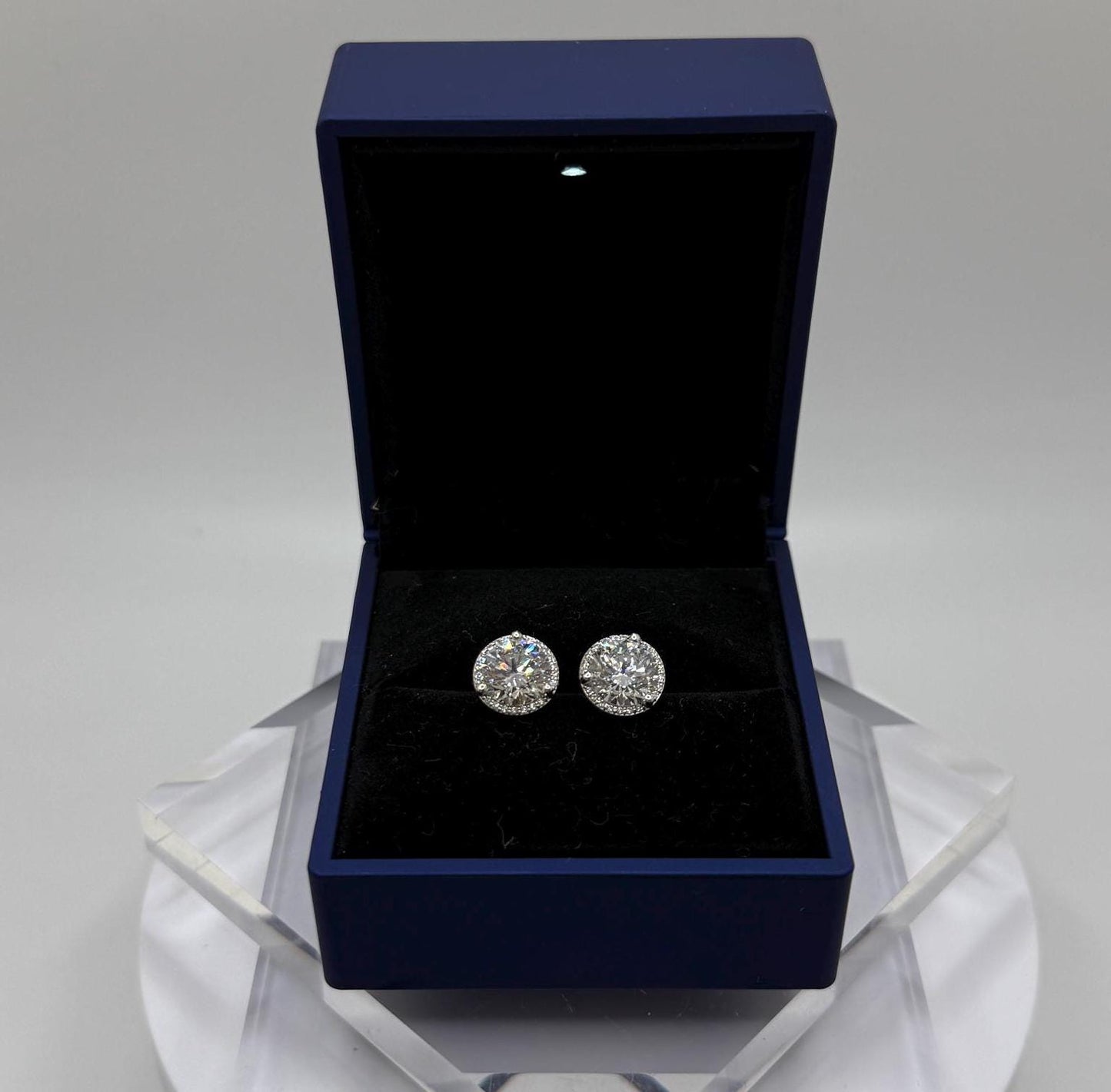 Diamond Halo Earrings, 6 CTW Round Studs, 14K Gold Lab Grown Earring Studs, 14K Solid Gold, Certified Real Lab Created Earrings, 3 CT Each