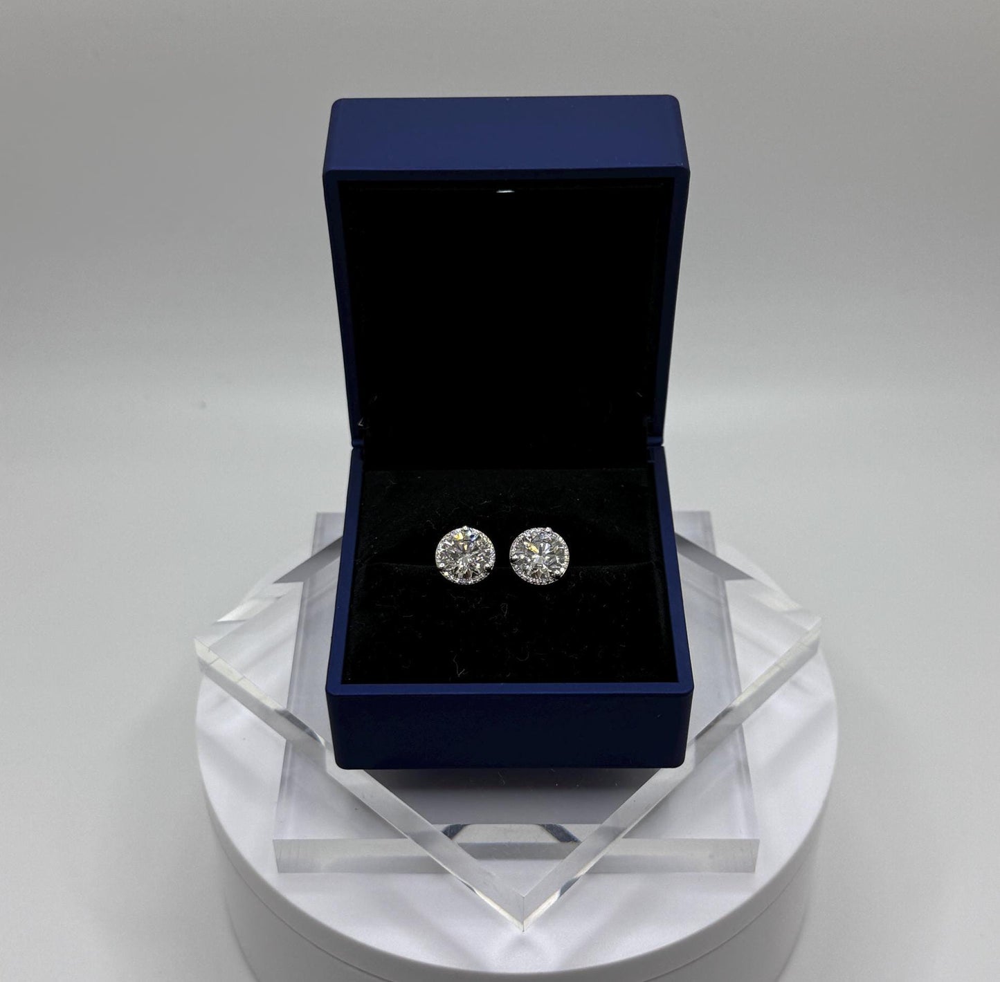 Diamond Halo Earrings, 6 CTW Round Studs, 14K Gold Lab Grown Earring Studs, 14K Solid Gold, Certified Real Lab Created Earrings, 3 CT Each