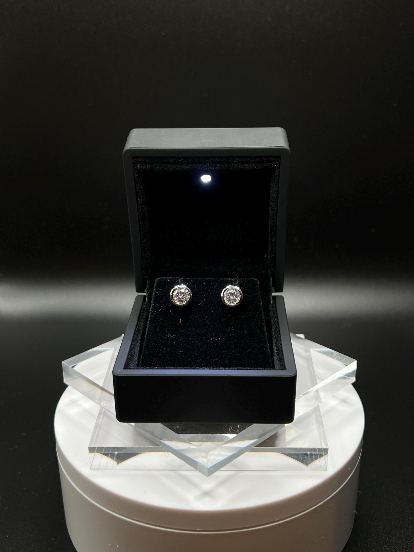 Bezel Lab Grown Diamond Earrings | 2 CTW Round Certified | 1 CT Each Stud | 14K Gold Earring Studs | Gift for Wedding/Birthday/Anniversary