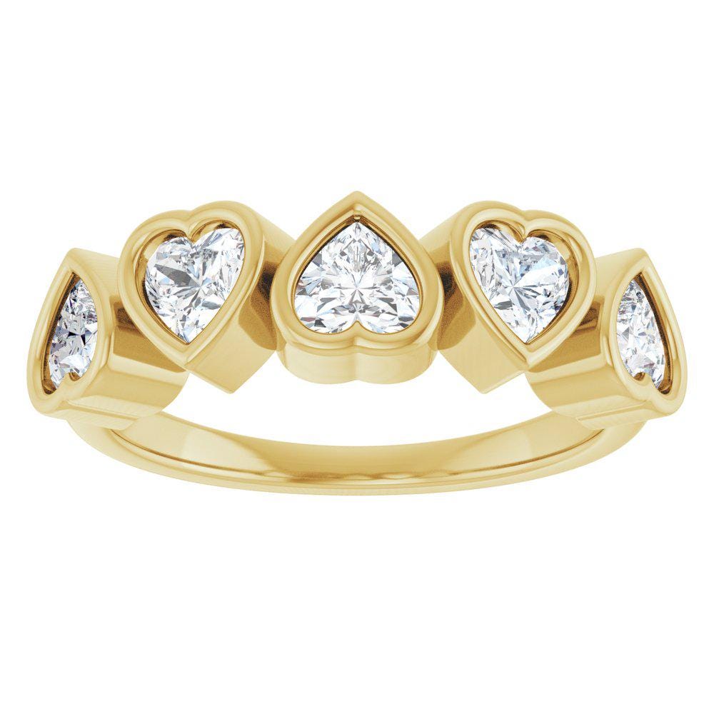 14K Gold Five Heart Lab Grown Diamond Ring - 1 CT