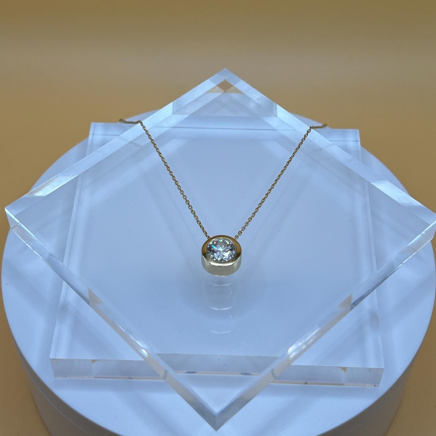 Diamond Necklace, 3 CT Bezel Lab Grown Diamond Necklace, 14K Gold Solitaire Necklace, Certified Real Lab Created