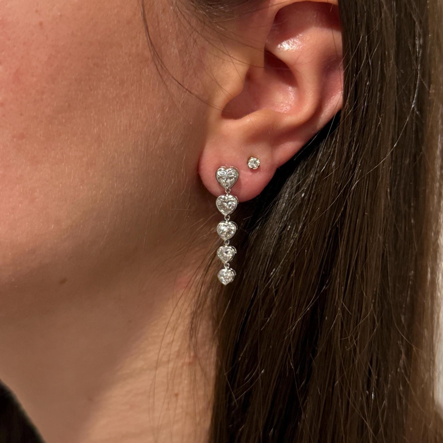 14K Solid Gold Dangling Lab Grown Heart Diamond Earrings