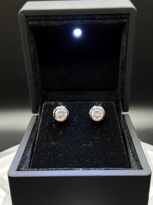 Bezel Lab Grown Diamond Earrings | 4 CTW Round Certified | 2 CT Each Stud | 14K Gold Earring Studs | Gift for Wedding/Birthday/Anniversary