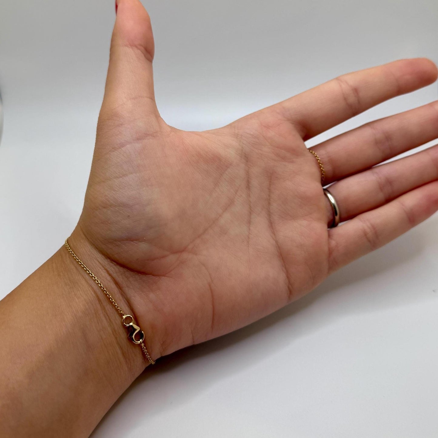 14K Gold Hand Chain Bracelet Ring | 4 Lab Grown Diamond Slave Bracelet | Dainty Gold Hand Harness | Real Solid Gold Bridal Jewelry