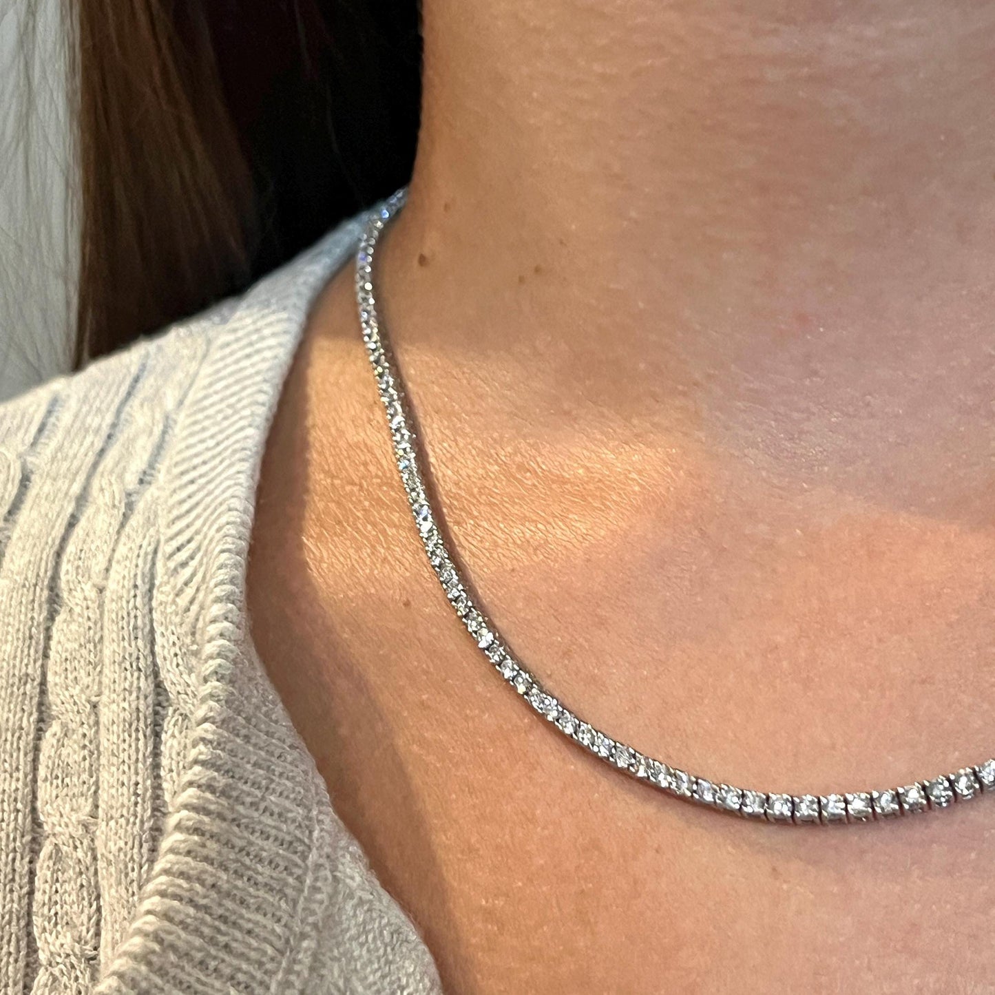 7 Ct Lab Grown Diamond Tennis Necklace: 14K White Gold Eternity Necklace