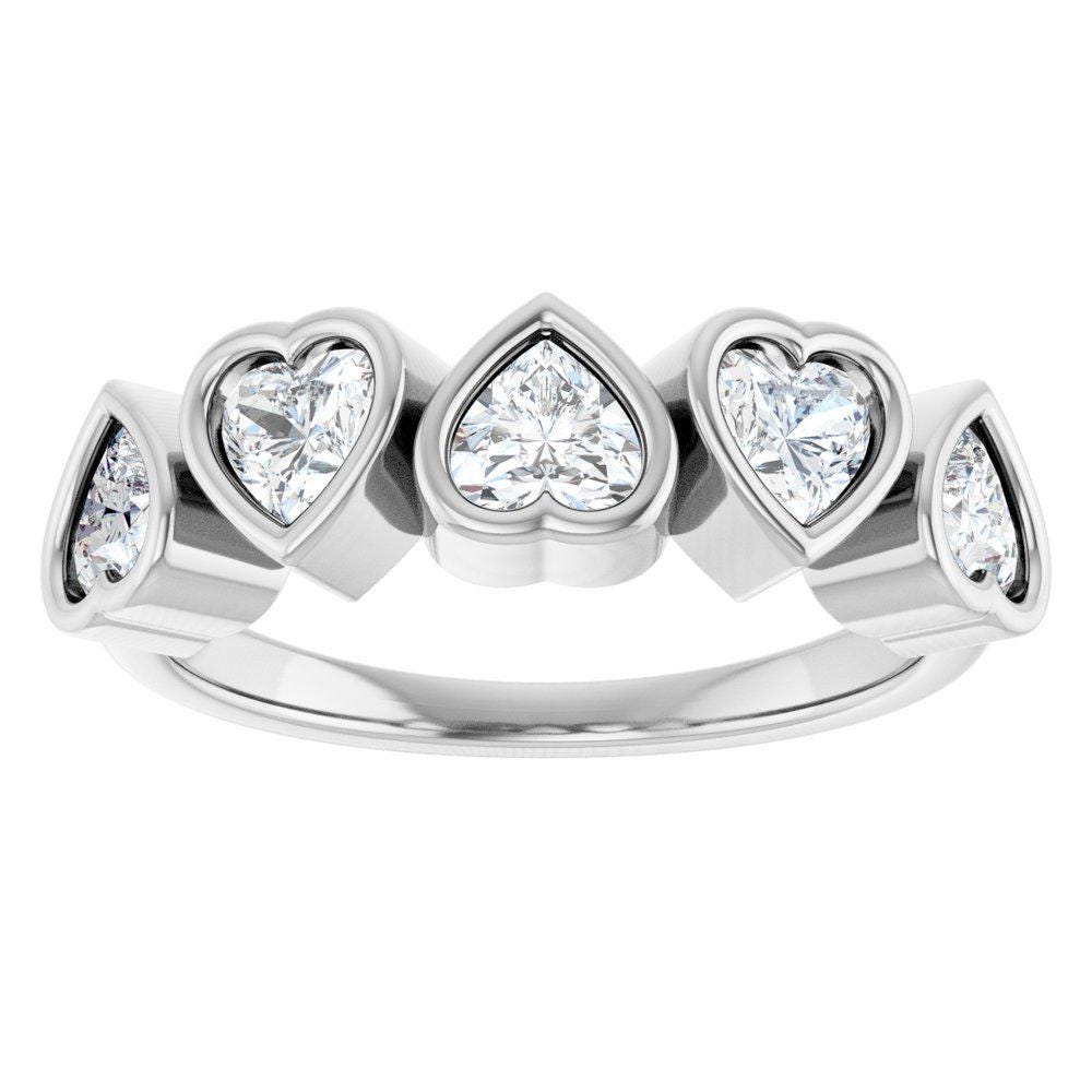 14K Gold Five Heart Lab Grown Diamond Ring - 1 CT