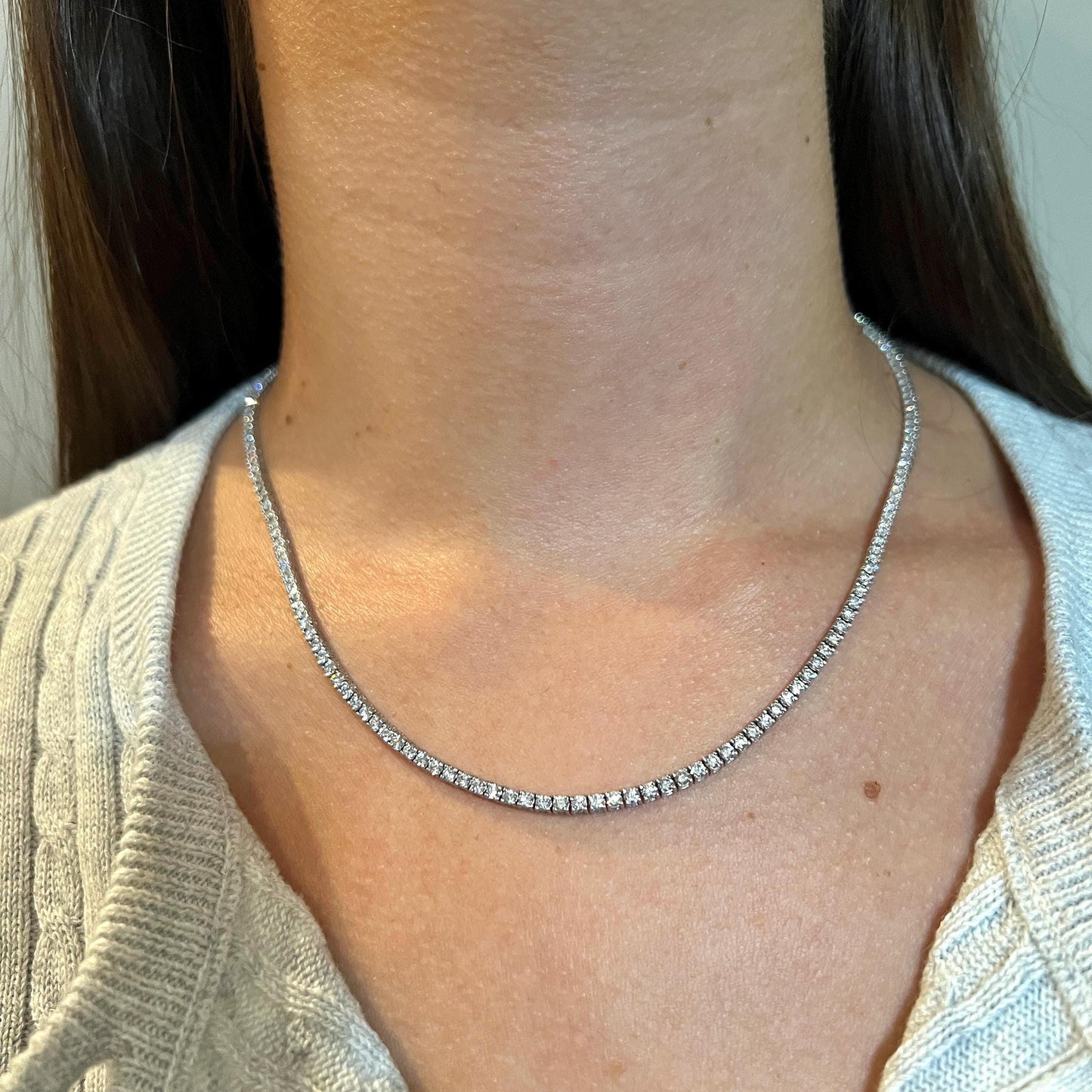 7 Ct Lab Grown Diamond Tennis Necklace: 14K White Gold Eternity Necklace