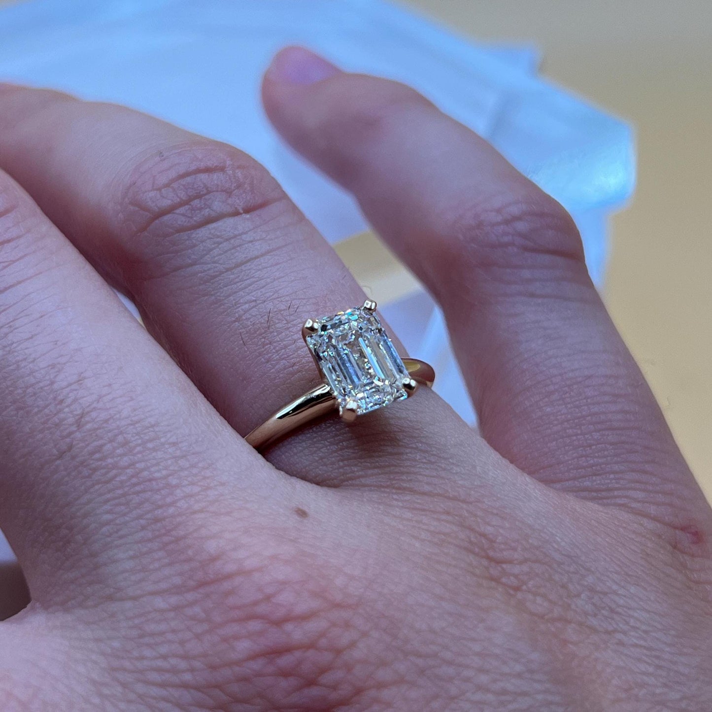 Engagement Ring, 4 CT Emerald Lab Grown Diamond Ring, 14K Gold Emerald Cut Solitaire Ring, Certified Real Lab Created
