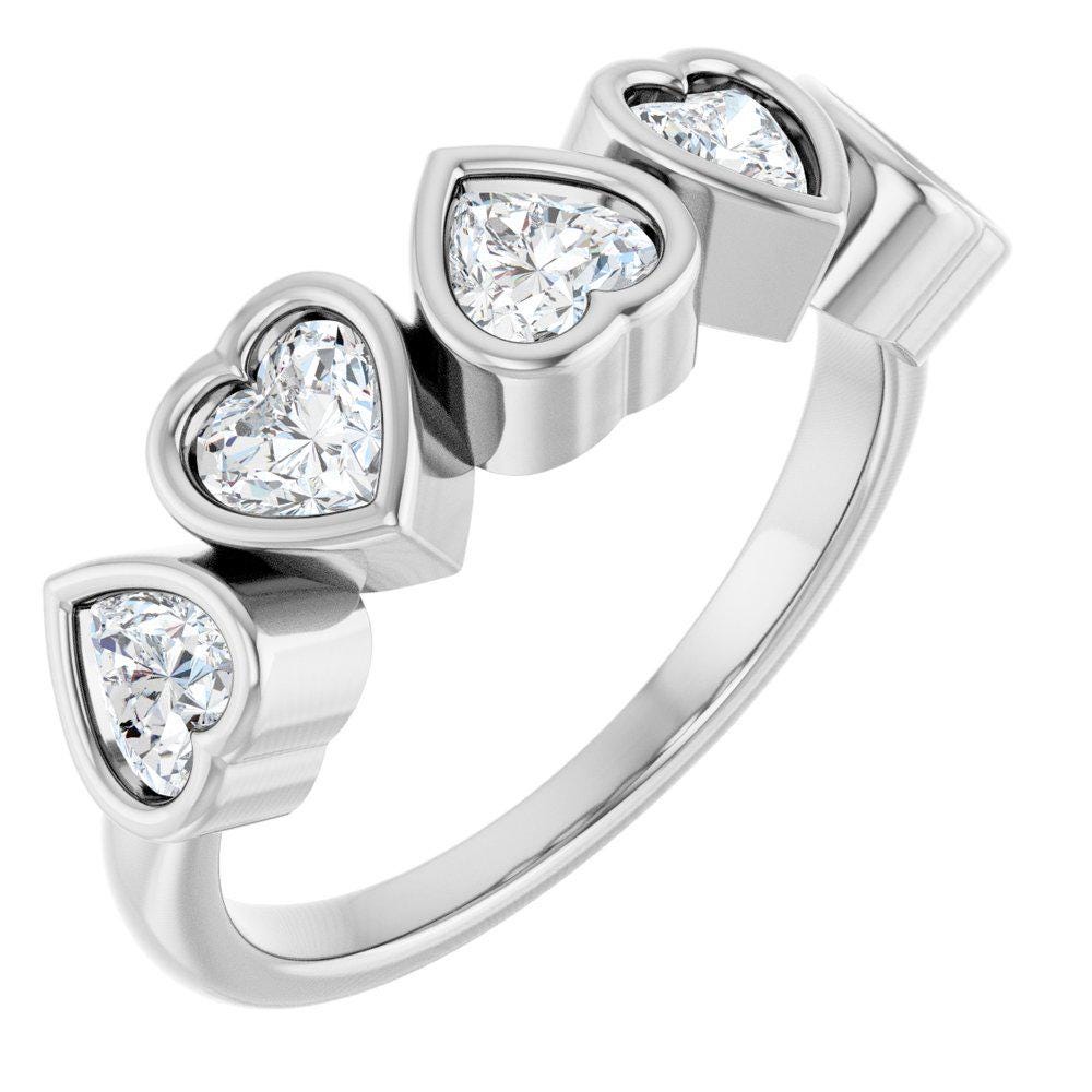 14K Gold Five Heart Lab Grown Diamond Ring - 1 CT