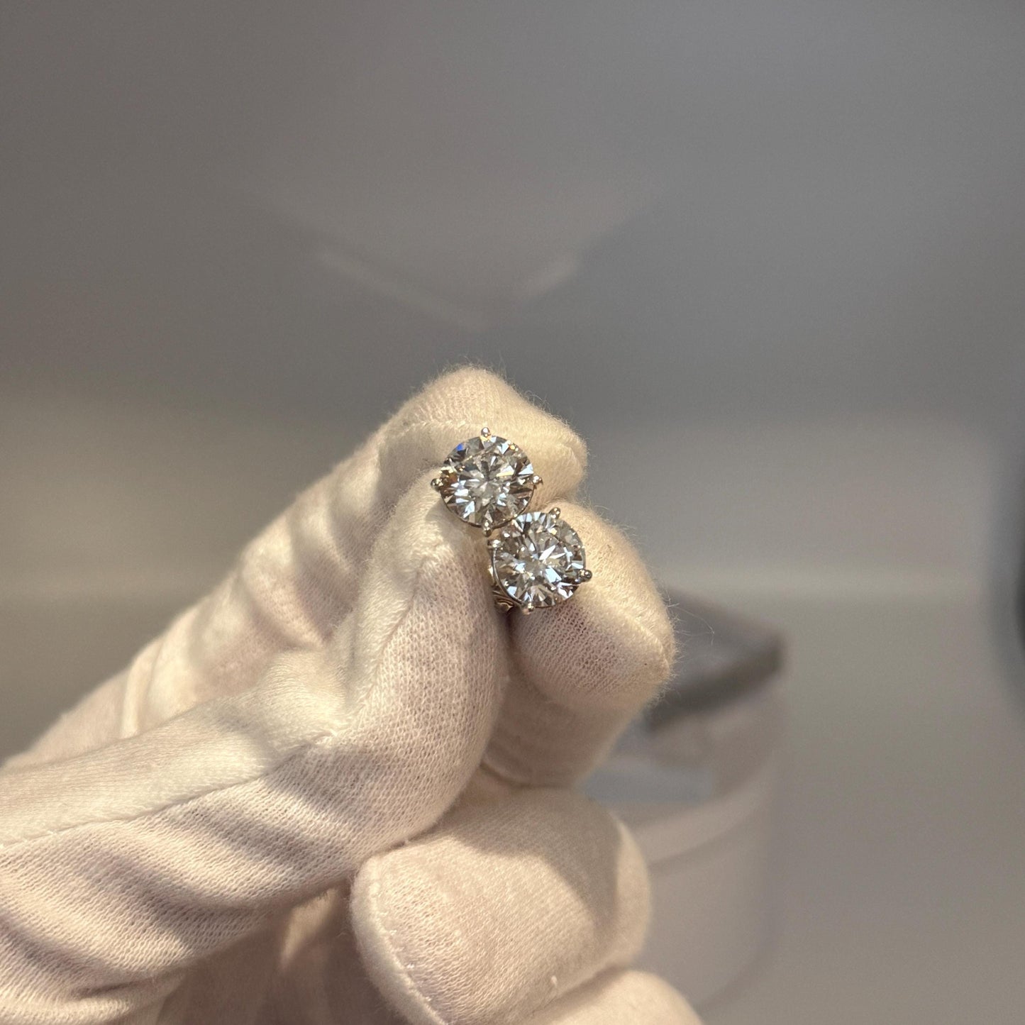 Lab Grown Diamond Earrings | 4 CTW Round Certified | 2 Carat Each Stud | 14K Gold Earring Studs | Gift for Her Wedding/Birthday/Anniversary