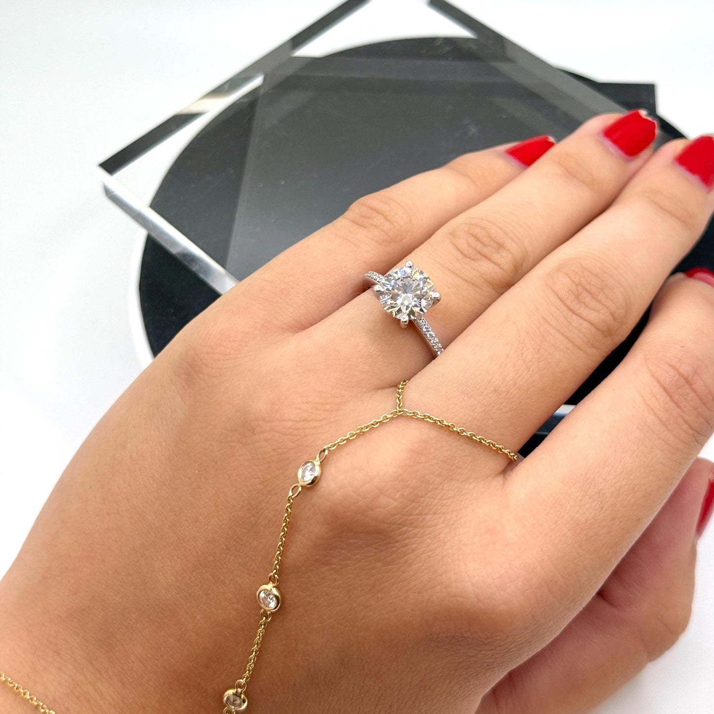 Pavé Engagement Ring 2 CT Round | Certified Lab Grown Diamond | 14K Gold Solitaire | Gift for Her Proposal/Wedding/Birthday/Anniversary