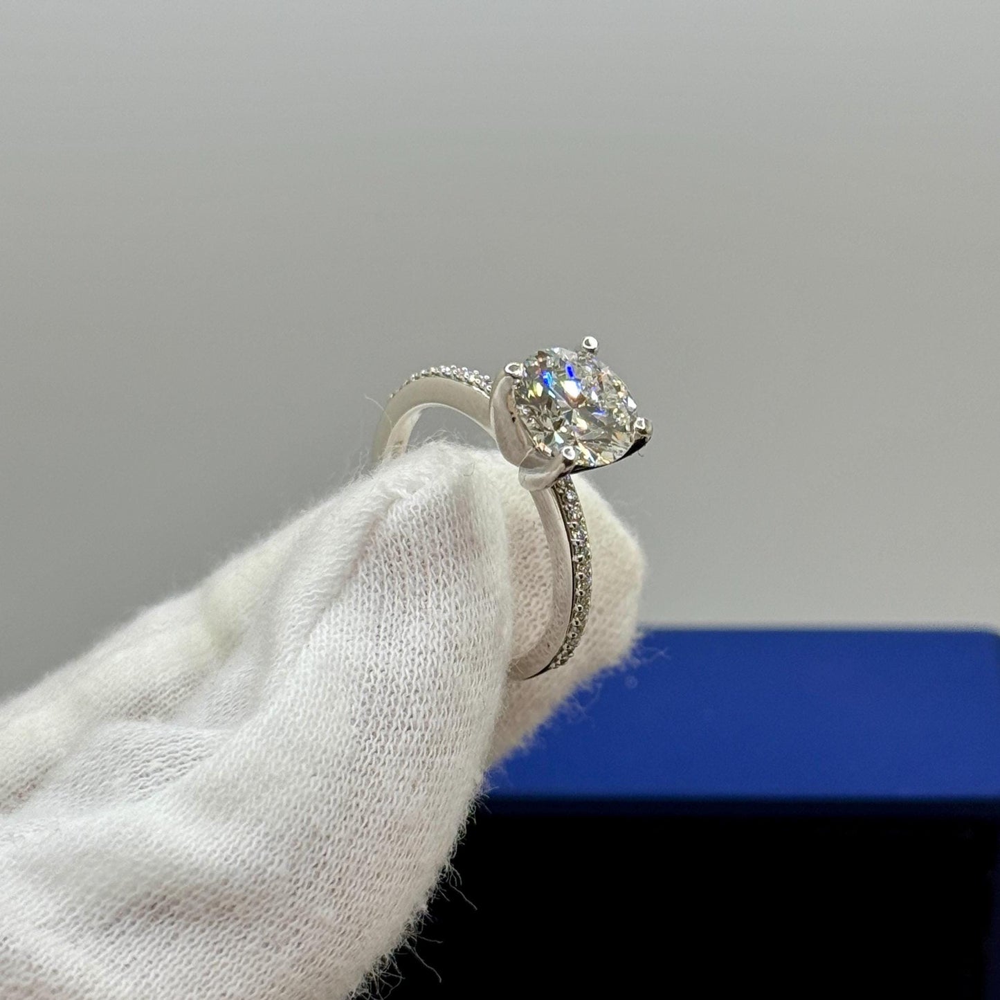 Pavé Engagement Ring 2 CT Round | Certified Lab Grown Diamond | 14K Gold Solitaire | Gift for Her Proposal/Wedding/Birthday/Anniversary