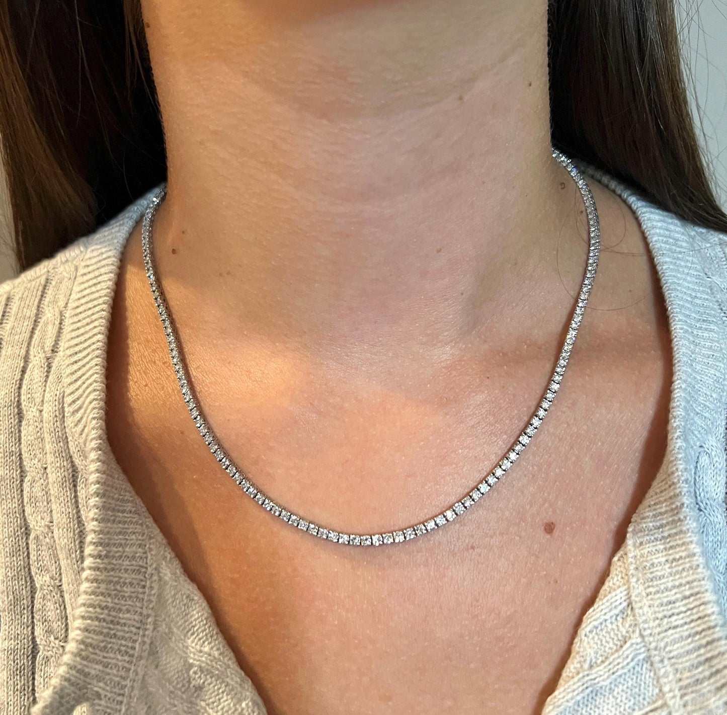 7 Ct Lab Grown Diamond Tennis Necklace: 14K White Gold Eternity Necklace
