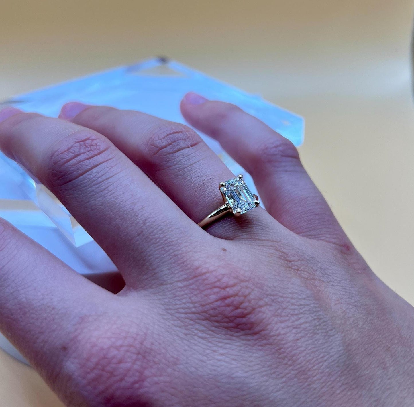 Engagement Ring, 4 CT Emerald Lab Grown Diamond Ring, 14K Gold Emerald Cut Solitaire Ring, Certified Real Lab Created