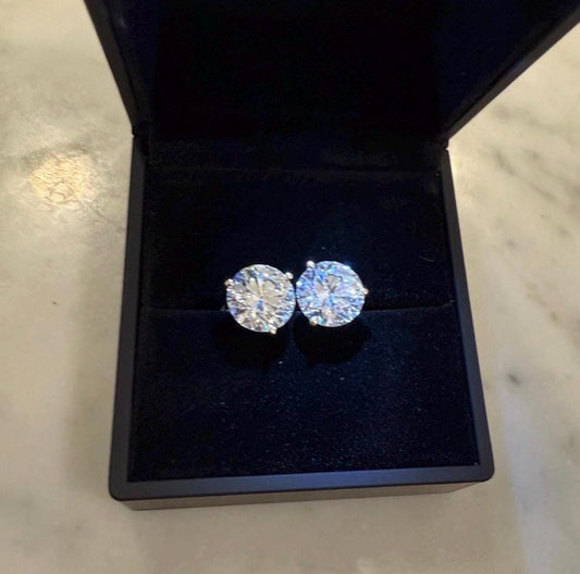 Lab Grown Diamond Earrings | 8 CTW Round Certified | 4 Carat Each Stud | 14K Gold Earring Studs | Gift for Her Wedding/Birthday/Anniversary
