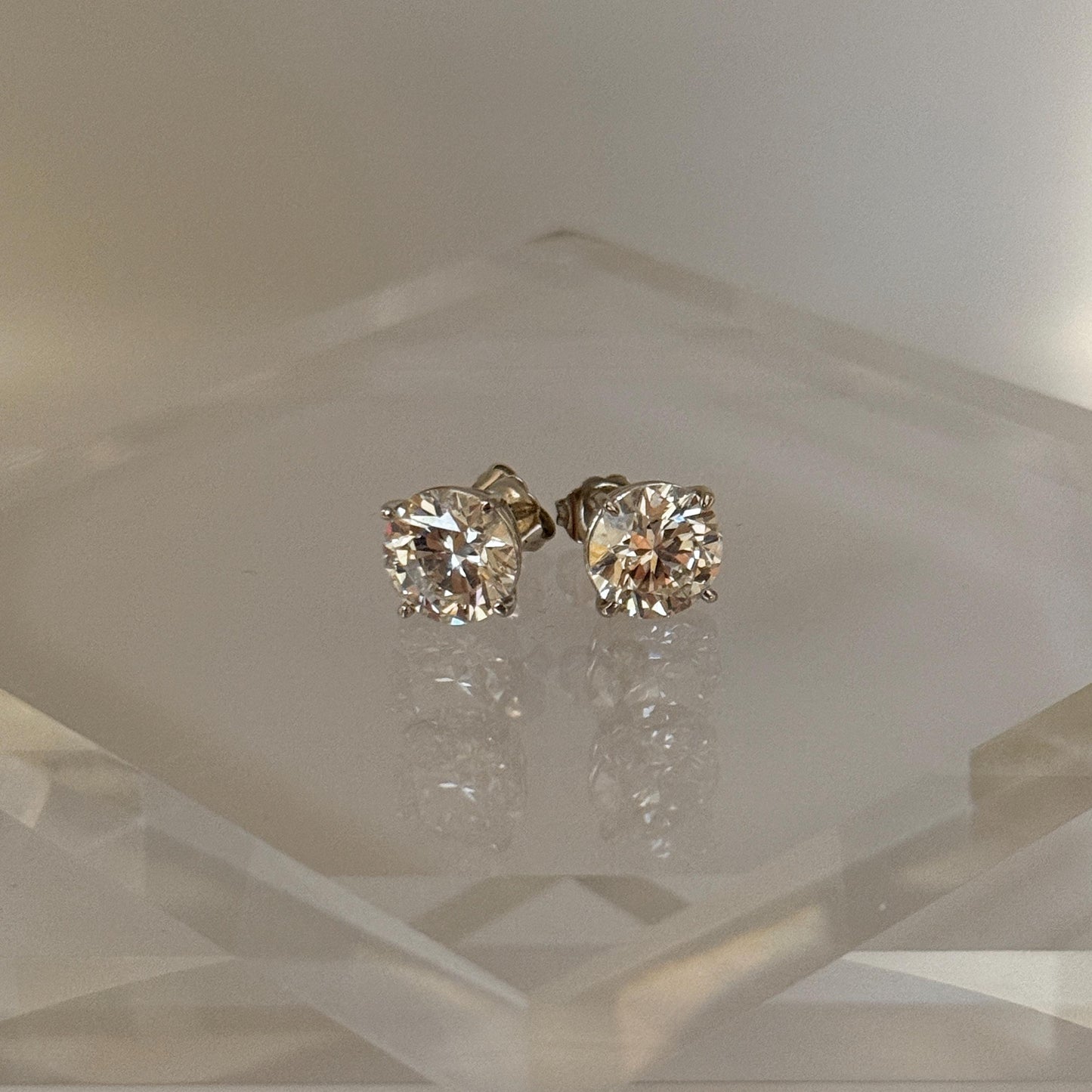 Lab Grown Diamond Earrings | 4 CTW Round Certified | 2 Carat Each Stud | 14K Gold Earring Studs | Gift for Her Wedding/Birthday/Anniversary