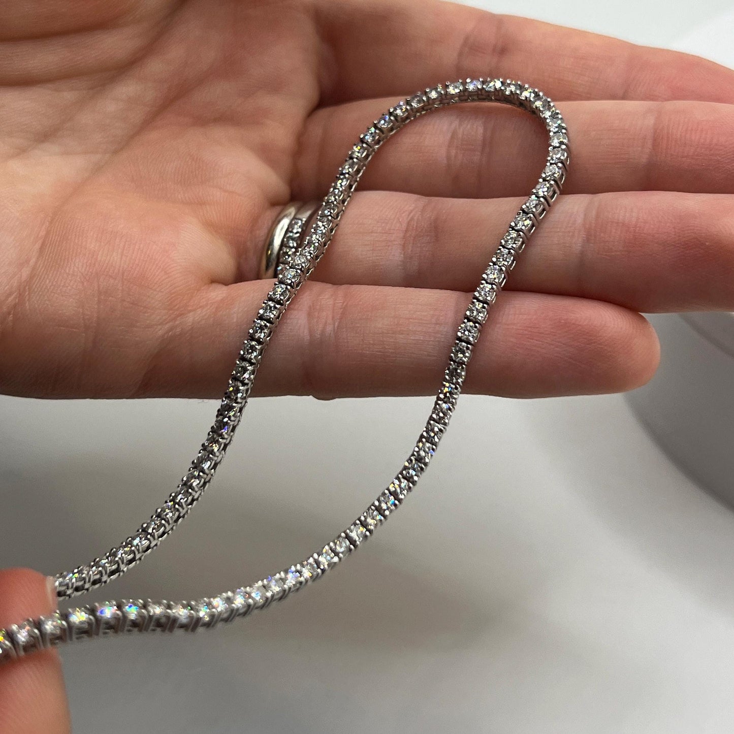 7 Ct Lab Grown Diamond Tennis Necklace: 14K White Gold Eternity Necklace