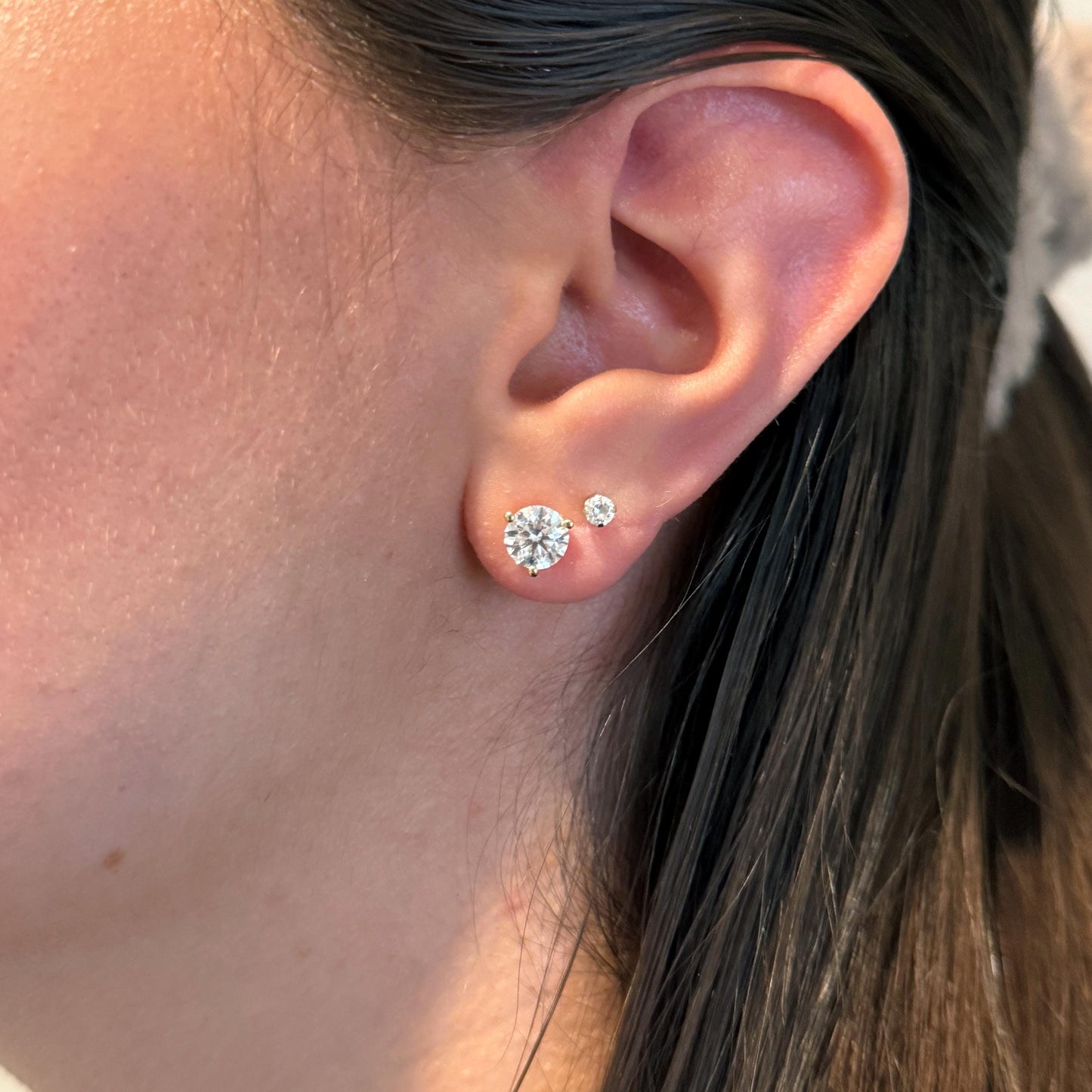 Lab Grown Diamond Earrings | 2 CTW Round Certified | 1 Carat Each Stud | 14K Gold Earring Studs | Gift for Her Wedding/Birthday/Anniversary