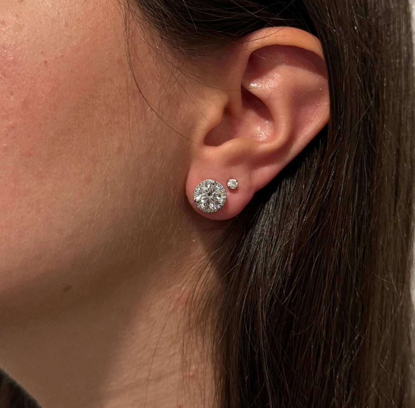 Diamond Halo Earrings, 2 CTW Round Studs, 14K Gold Lab Grown Earring Studs, 14K Solid Gold, Certified Real Lab Created Earrings, 1 CT Each