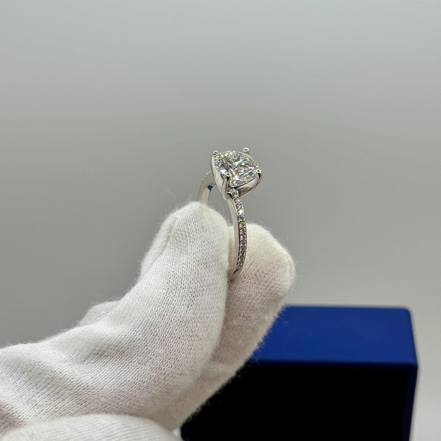 Pavé Engagement Ring 2 CT Round | Certified Lab Grown Diamond | 14K Gold Solitaire | Gift for Her Proposal/Wedding/Birthday/Anniversary