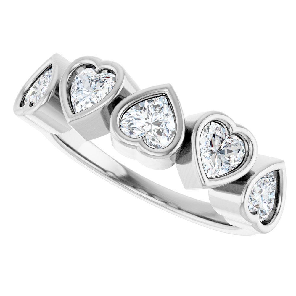 14K Gold Five Heart Lab Grown Diamond Ring - 1 CT