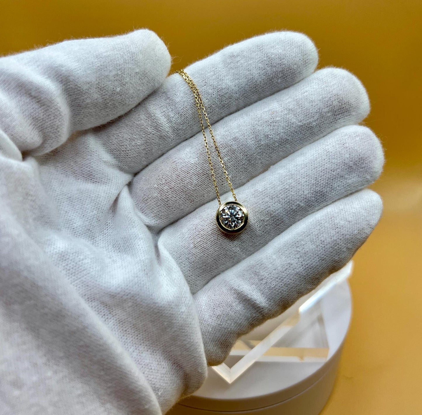 Diamond Necklace, 3 CT Bezel Lab Grown Diamond Necklace, 14K Gold Solitaire Necklace, Certified Real Lab Created