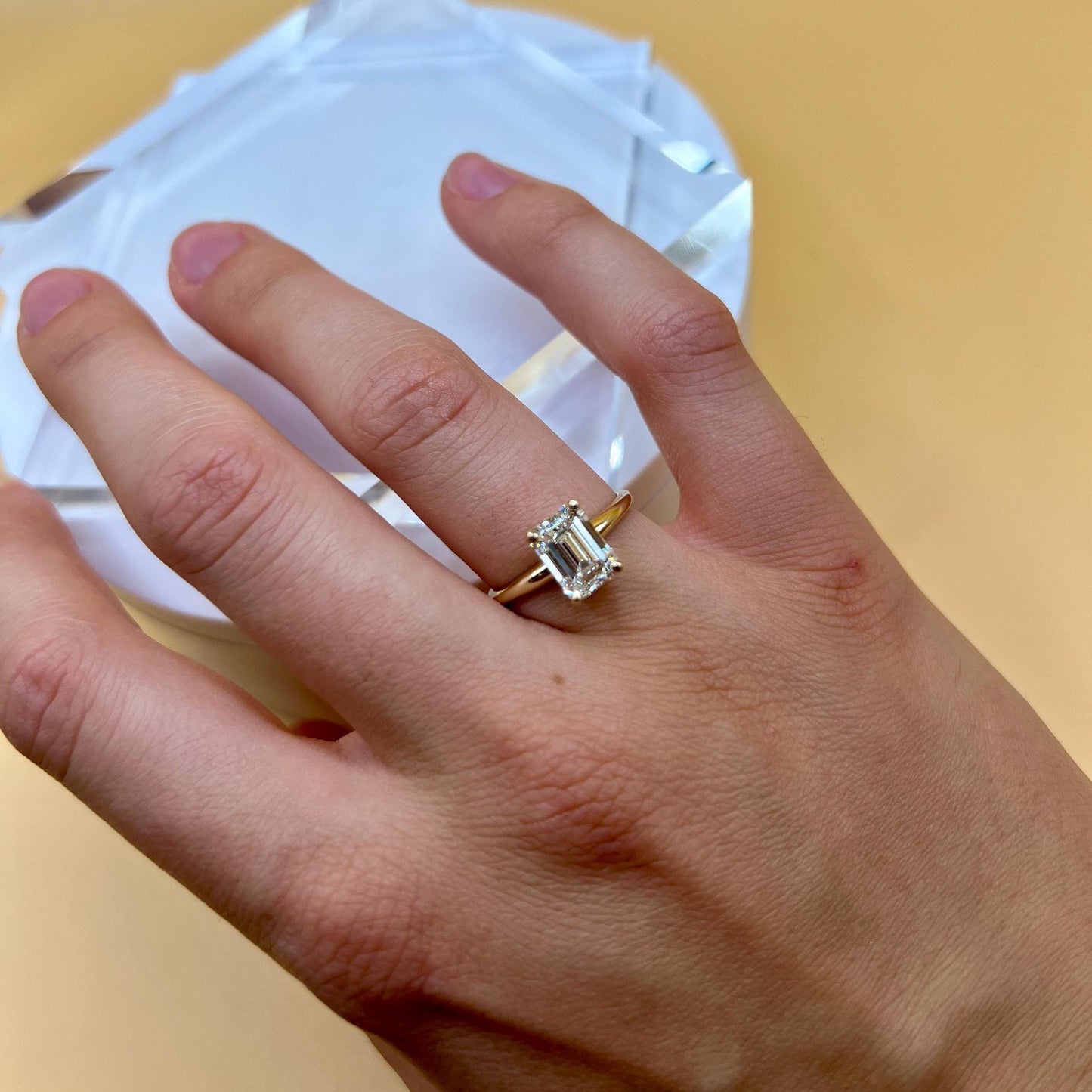 Engagement Ring, 6 CT Emerald Lab Grown Diamond Ring, 14K Gold Emerald Cut Solitaire Ring, Certified Real Lab Created