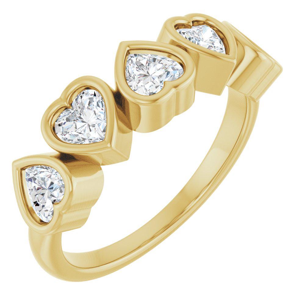 14K Gold Five Heart Lab Grown Diamond Ring - 1 CT