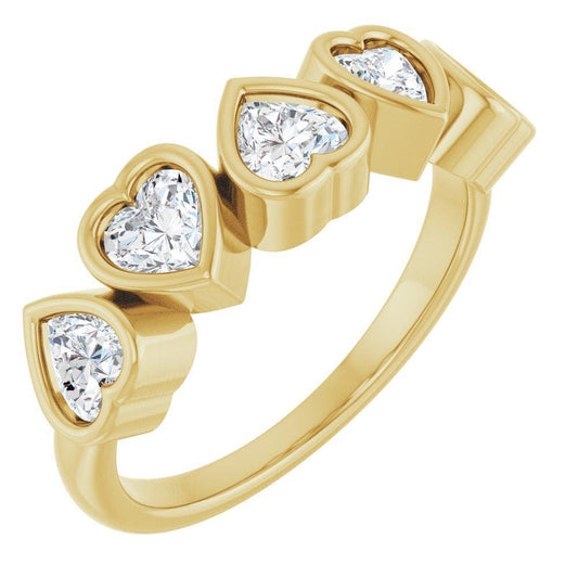 14K Gold Five Heart Lab Grown Diamond Ring - 1 CT