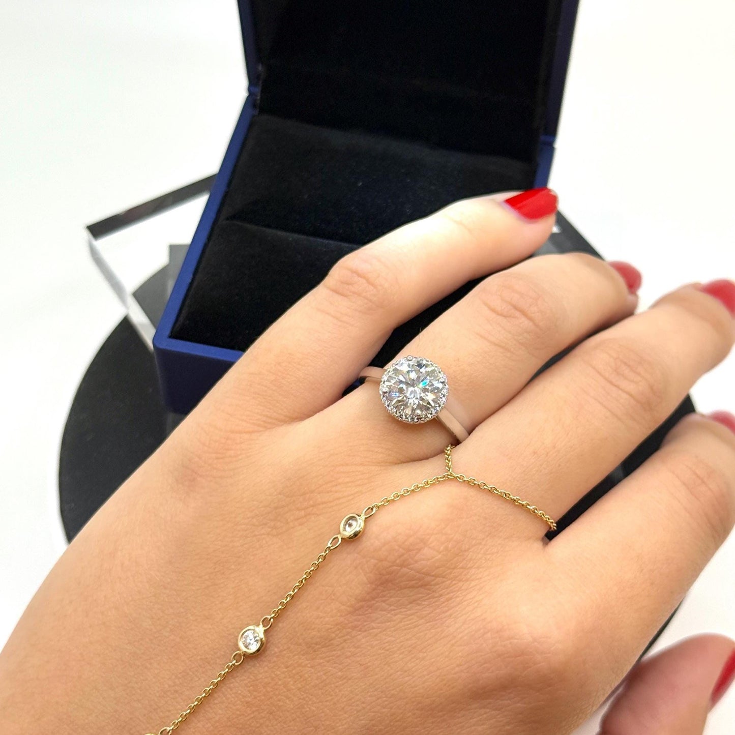 Halo Lab Grown Diamond Engagement Ring | 1 Carat Round Certified | 14K Gold Solitaire | Gift for Her Proposal/Wedding/Birthday/Anniversary