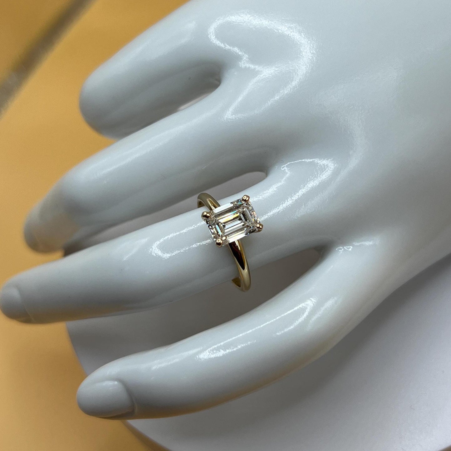 Engagement Ring, 4 CT Emerald Lab Grown Diamond Ring, 14K Gold Emerald Cut Solitaire Ring, Certified Real Lab Created