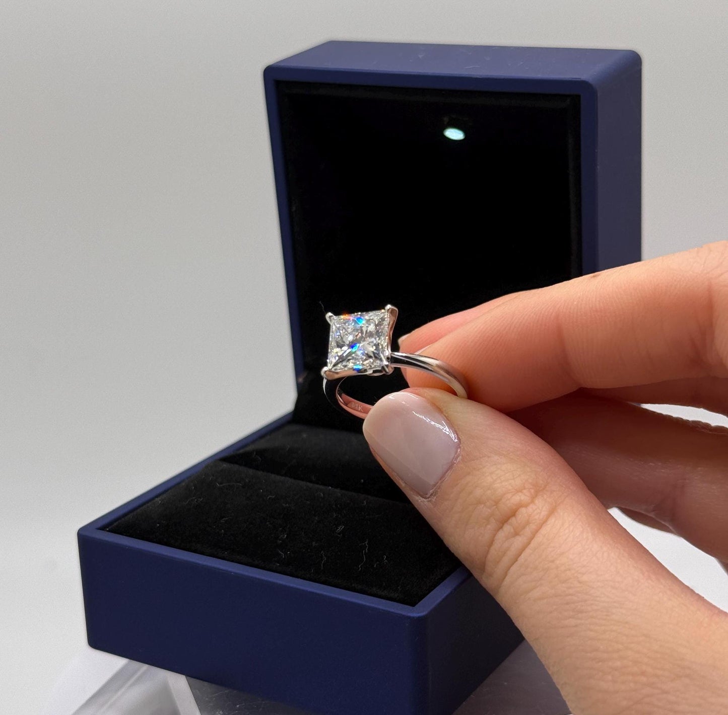 Princess Engagement Ring, 3 CT Princess Cut Lab Grown Diamond Ring, 14K Gold Solitaire Ring, Certified Real Lab Created